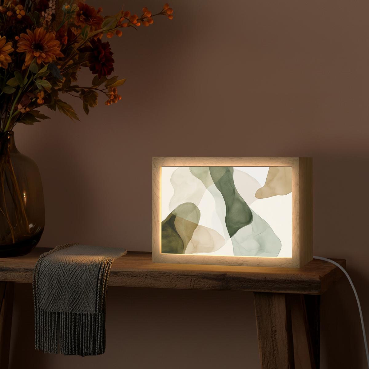 TISCHLEUCHTE Japandi - Abstrakt - Grün 30x20 cm - Buchefarben, Holzwerkstoff (8/30/20cm) - OnlyWow