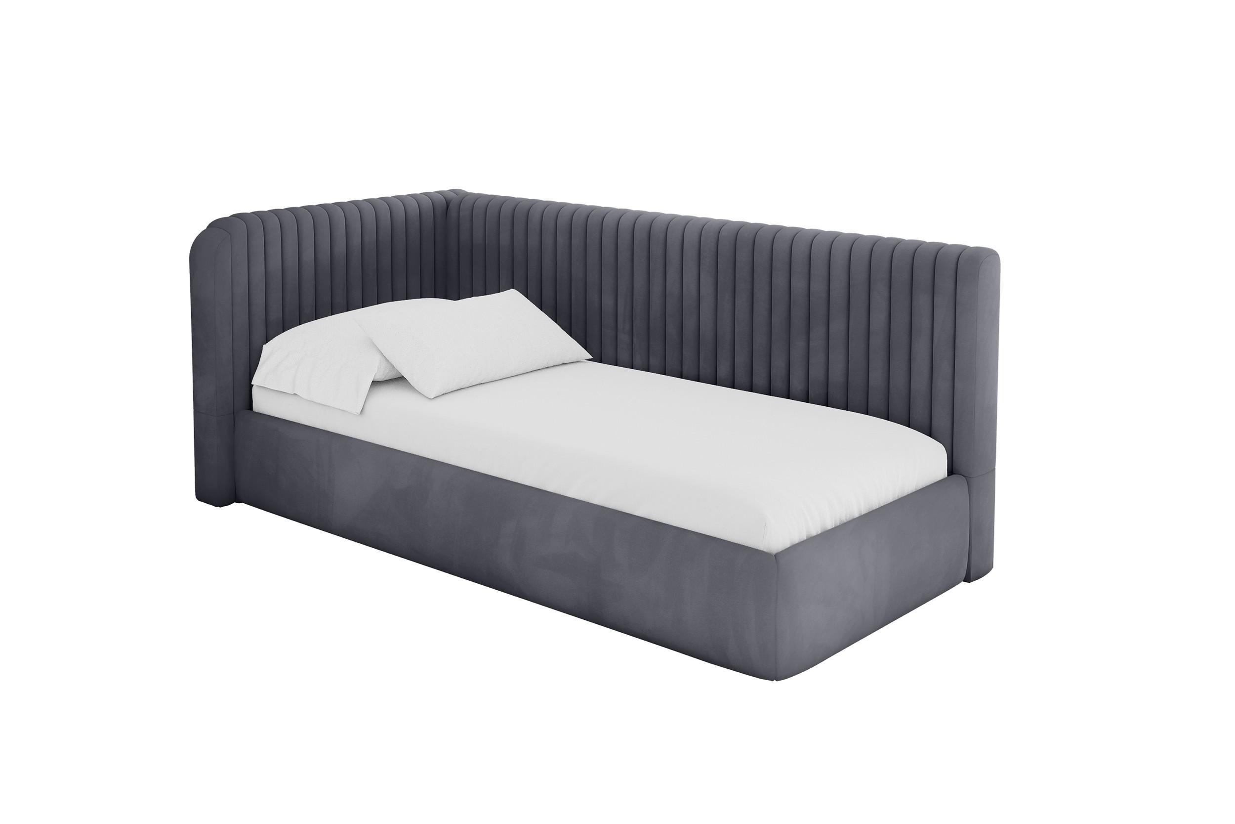 EINZELLBETT Jugendbett mit Bettkasten, Rechts - AURY 100x200 Dunkelgrau - Titanfarben, Holzwerkstoff/Textil (100/200cm) - ALTDECOR