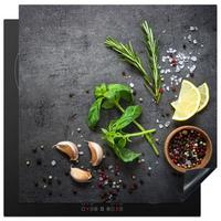 HERDABDECKPLATTE Limette - Kräuter - Gewürze - Grün - Grau - Beton Induktionsmatte 78x78 cm - Grün, Kunststoff (78/78/0.2cm) - MuchoWow