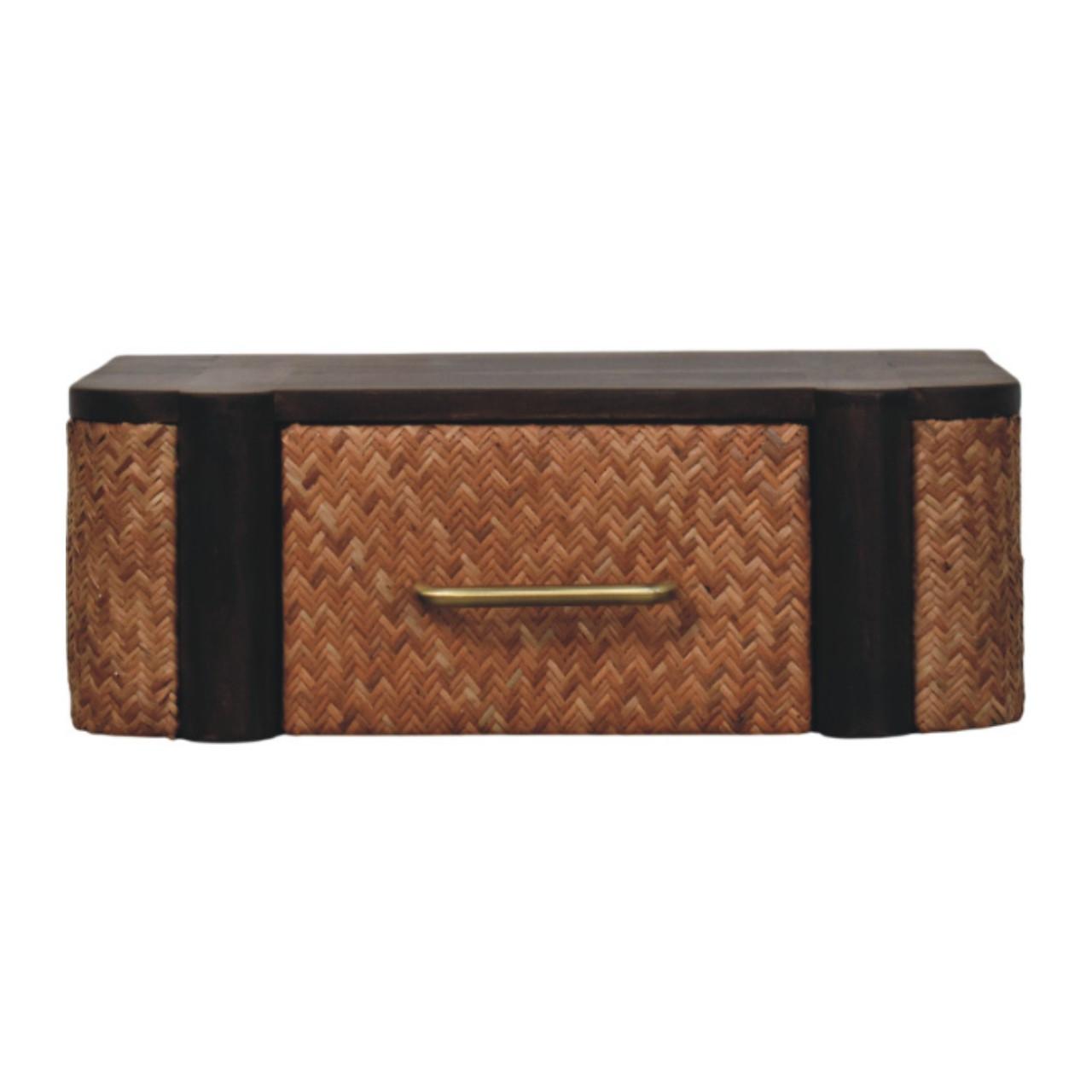 NACHTKASTEN Rattan Geschwungen Wandmontiert, 1 Schublade, Braun - Hellbraun/Messingfarben, Holz/Metall (50/18/32cm) - Artisan Furniture