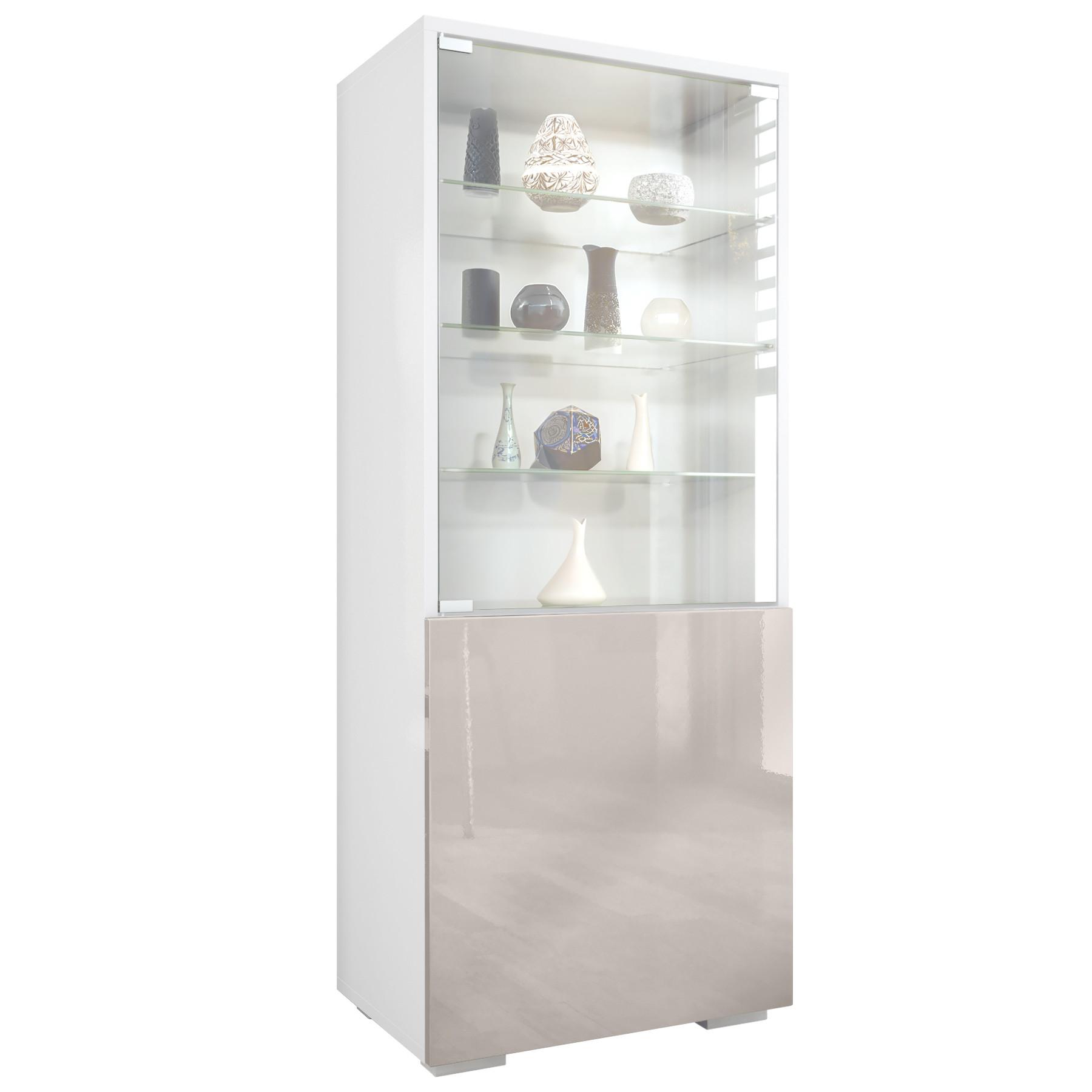 VITRINE Granada Sandgrau Hochglanz - Sandfarben, Holzwerkstoff (50/122.5/34.5cm) - Vladon