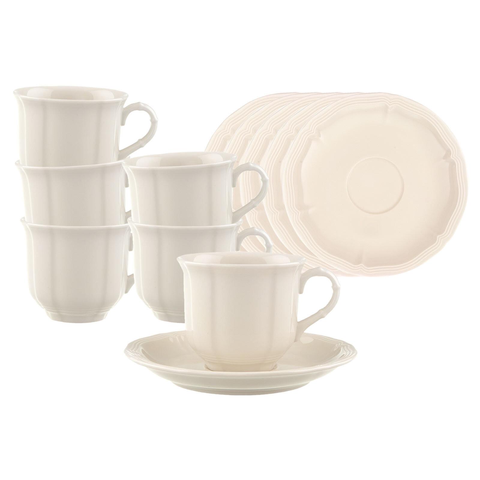 KAFFEETASSEN MIT UNTERTASSEN Manoir weiß 120 ml 6er Set - Weiß, Keramik (14.5/8.7/14.5cm) - Villeroy & Boch