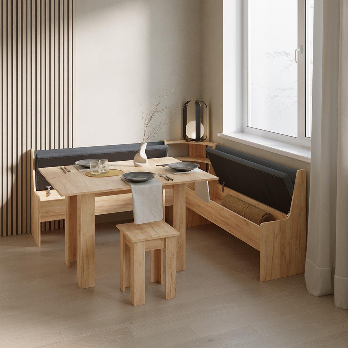 ECKBANKGRUPPE Tiberio Goldkraft Eiche 180 x 180 cm mit Tisch - Honigeiche, Holzwerkstoff (180/80/180cm) - Livinity®