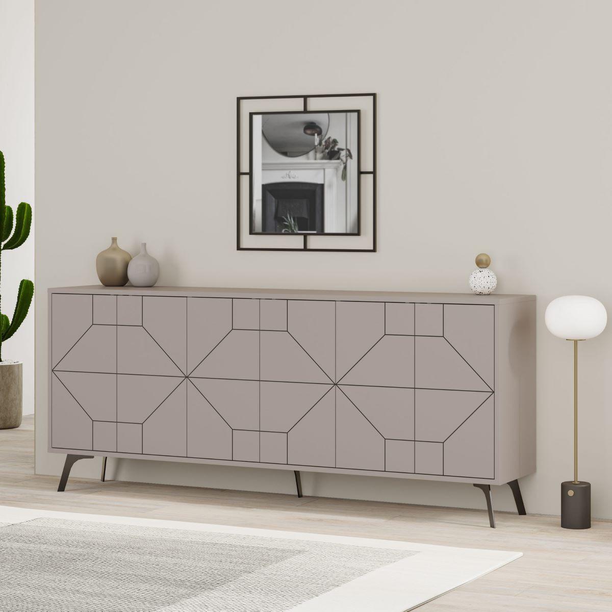 SIDEBOARD mit 6 dekorierten Türen L184 cm - Dune - Taupe, Holzwerkstoff (35/77.4/9cm) - Calicosy