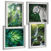 BILDER SET 4er Set - 50x50 cm & 40x60 cm Silberner Rahmen - Dschungel-Weißtiger-Wasserfall - Silberfarben, Kunststoff (50/50cm) - TULUP