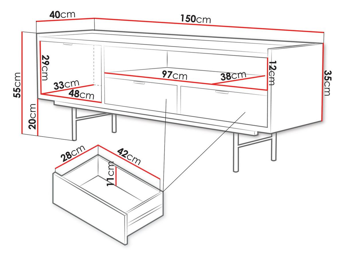 TV-LOWBOARD Edison 150 - Nussbaumfarben/Schwarz, Holzwerkstoff/Metall (150/55/40cm) - MIRJAN24