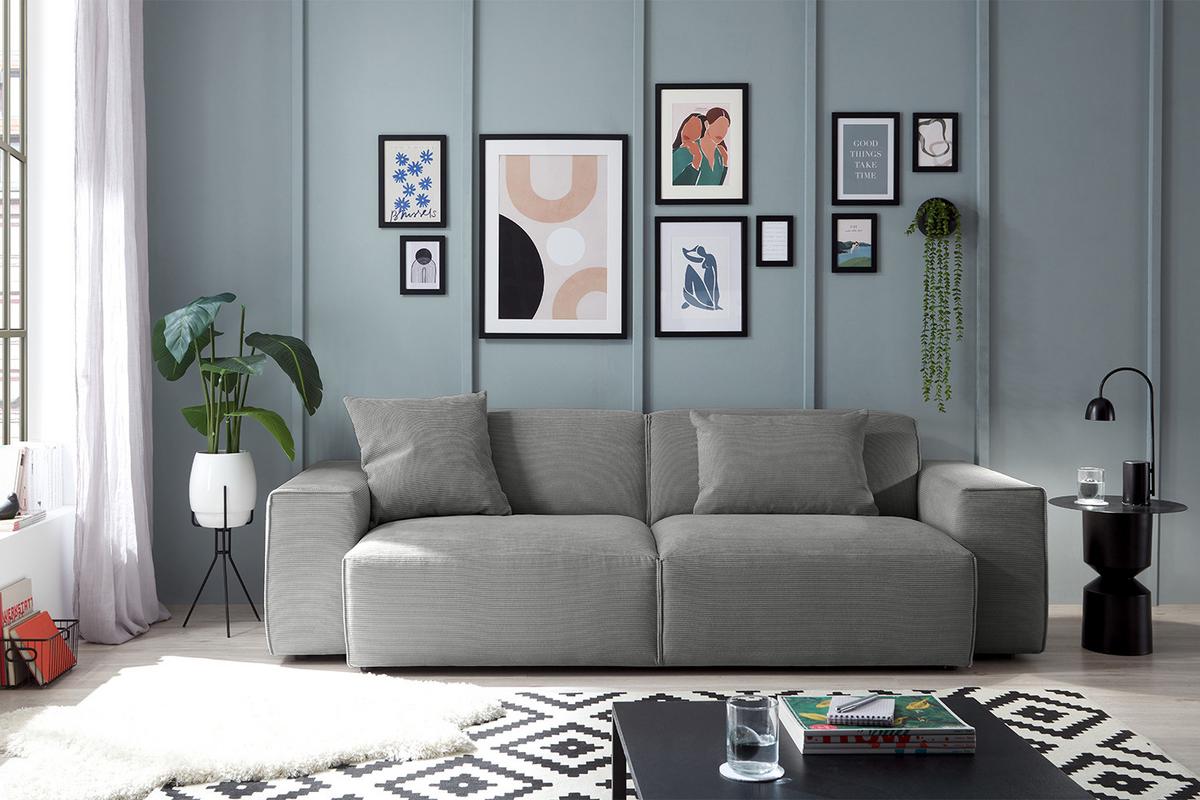 SOFA RANI Grau Cord - Schwarz/Grau, Kunststoff/Textil (256/71/101cm) - KAWOLA