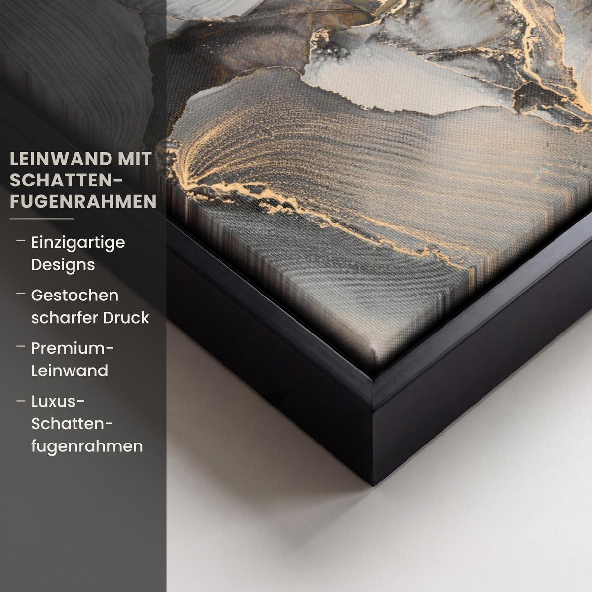 LEINWAND Bilder mit Rahmen - Grau - Luxus - Gold - Marmor - 40x30 - Dunkelgrau, Textil (40/30cm) - MuchoWow