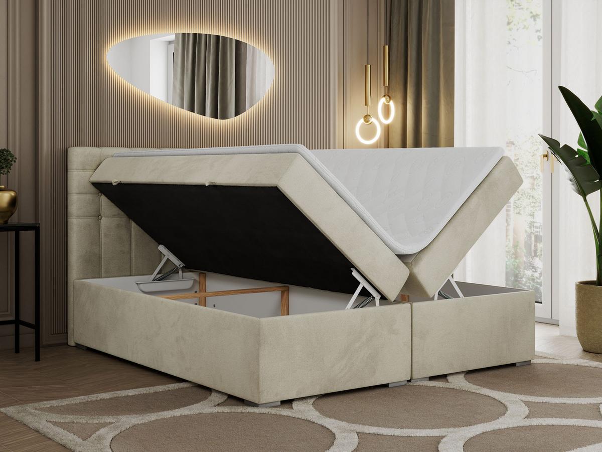 BOXBETT SUSAN 140/200 Beige Velvet - H4 - Beige, Holz/Textil (140/200cm) - MKS