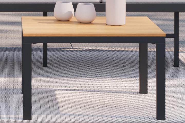 Tisch Loungegarnitur Tischplatte Kunststoff Polywood naturfarben Gestell Eisen Pulverbeschichtet