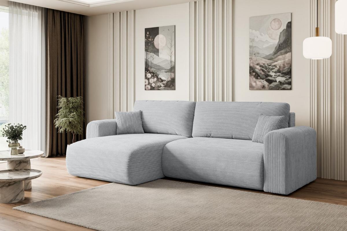 ECKSOFA mit Schlaffunktion und Bettkasten ORRO-L - 272x145x83 cm Grau Cord - Schwarz/Grau, Holzwerkstoff/Kunststoff (272/145cm) - ALTDECOR