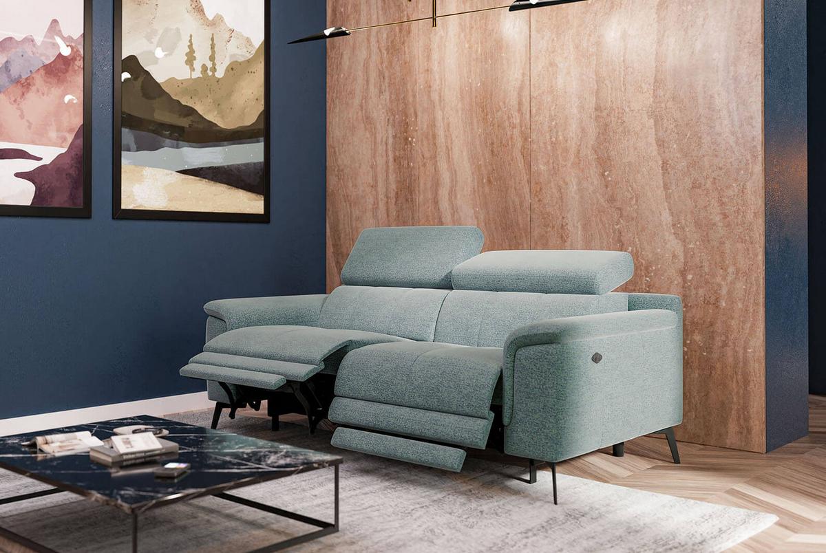 RELAXSOFA FIERO 3-Sitzer mit 2 Relaxfunktionen, mintgrün - Schwarz/Mintgrün, Holzwerkstoff/Textil (212/82/103cm) - Wozimo