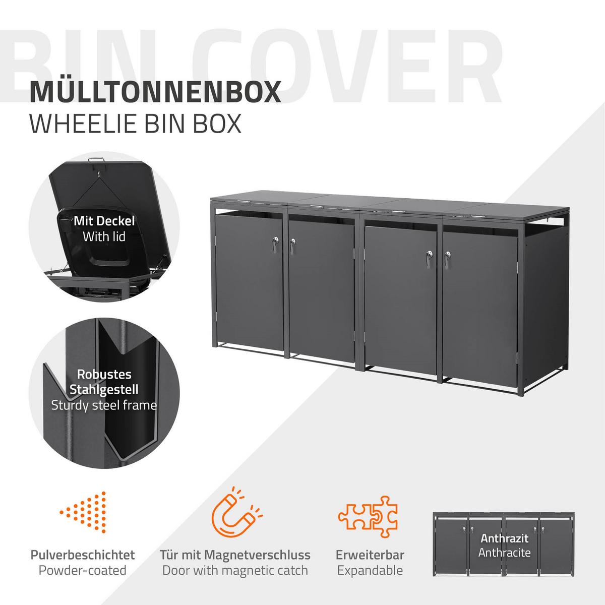MÜLLTONNENBOX 4er Anthrazit - Anthrazit, Metall (264/120/80cm) - ML-DESIGN