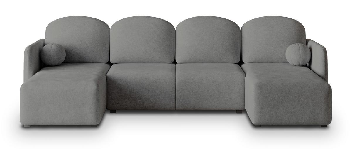WOHNLANDSCHAFT NUBERO Grau Geflochtener Stoff mit Schlaffunktion - Grau, Holz (285/85/143cm) - MASSENO