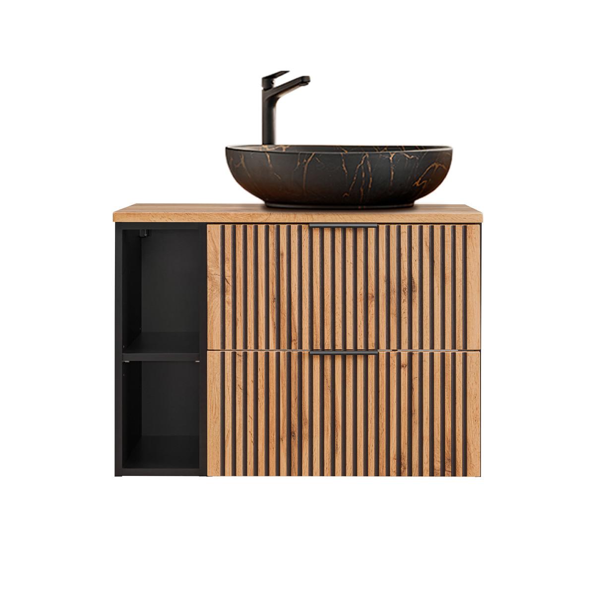 WASCHTISCH 80.6cm Gaia Holz in Eichenoptik und Schwarz - Schwarz, Holzwerkstoff (80.6/59/46cm) - Petits-meubles