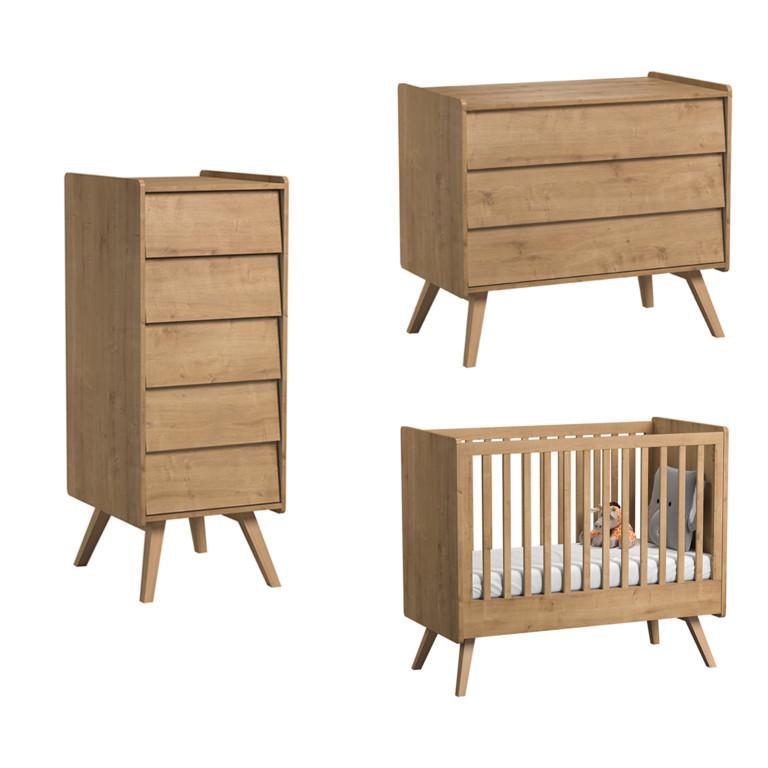 BABYZIMMER 3-teilig Eiche - Braun, Holzwerkstoff (125/103/65cm) - Petits-meubles