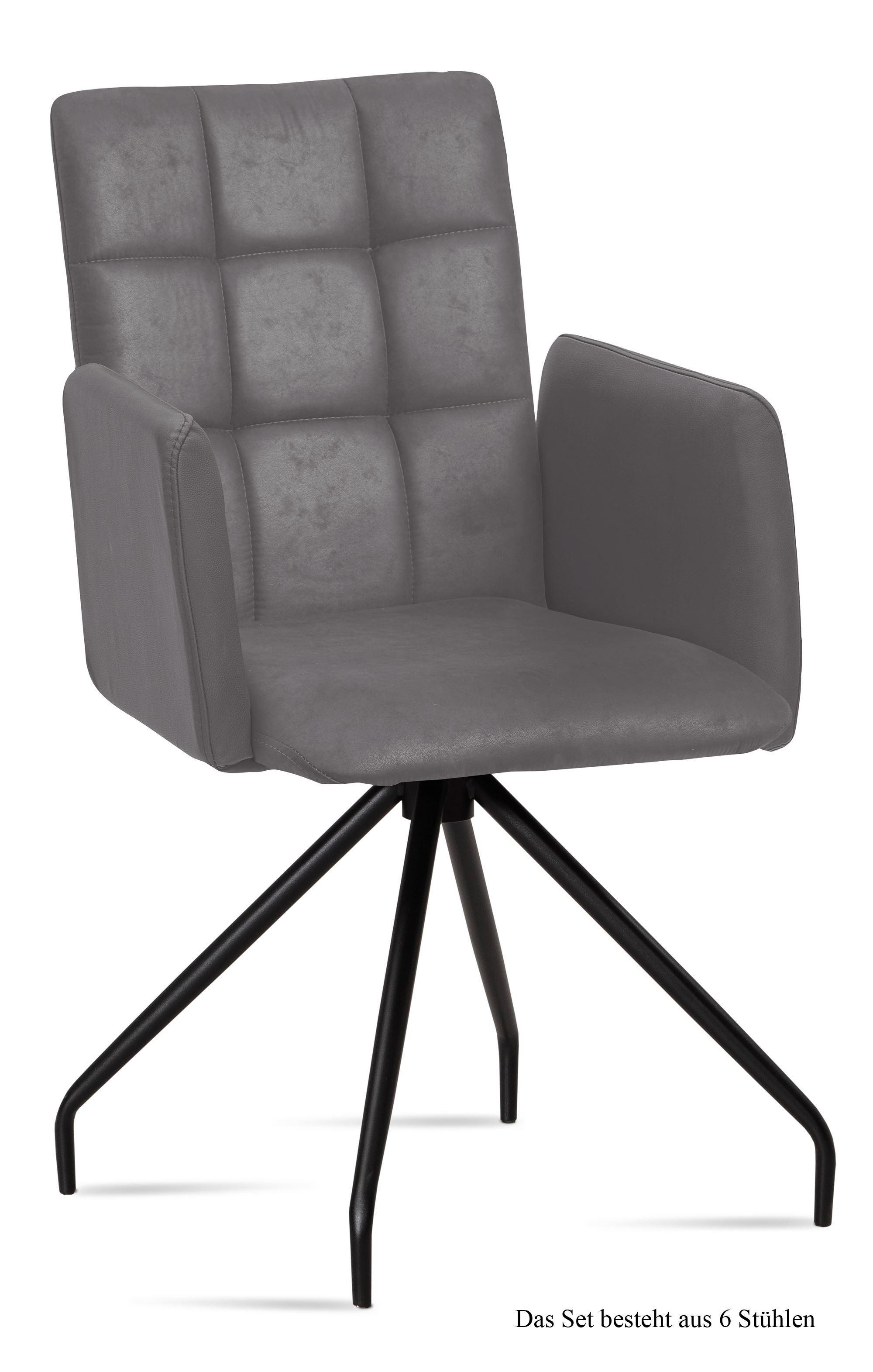 ARMLEHNSTUHL (6er-Set) Devina 52x91x60 Schwarz/Grau - Schwarz/Grau, Kunststoff (60/91/52cm) - 58aufmkessel