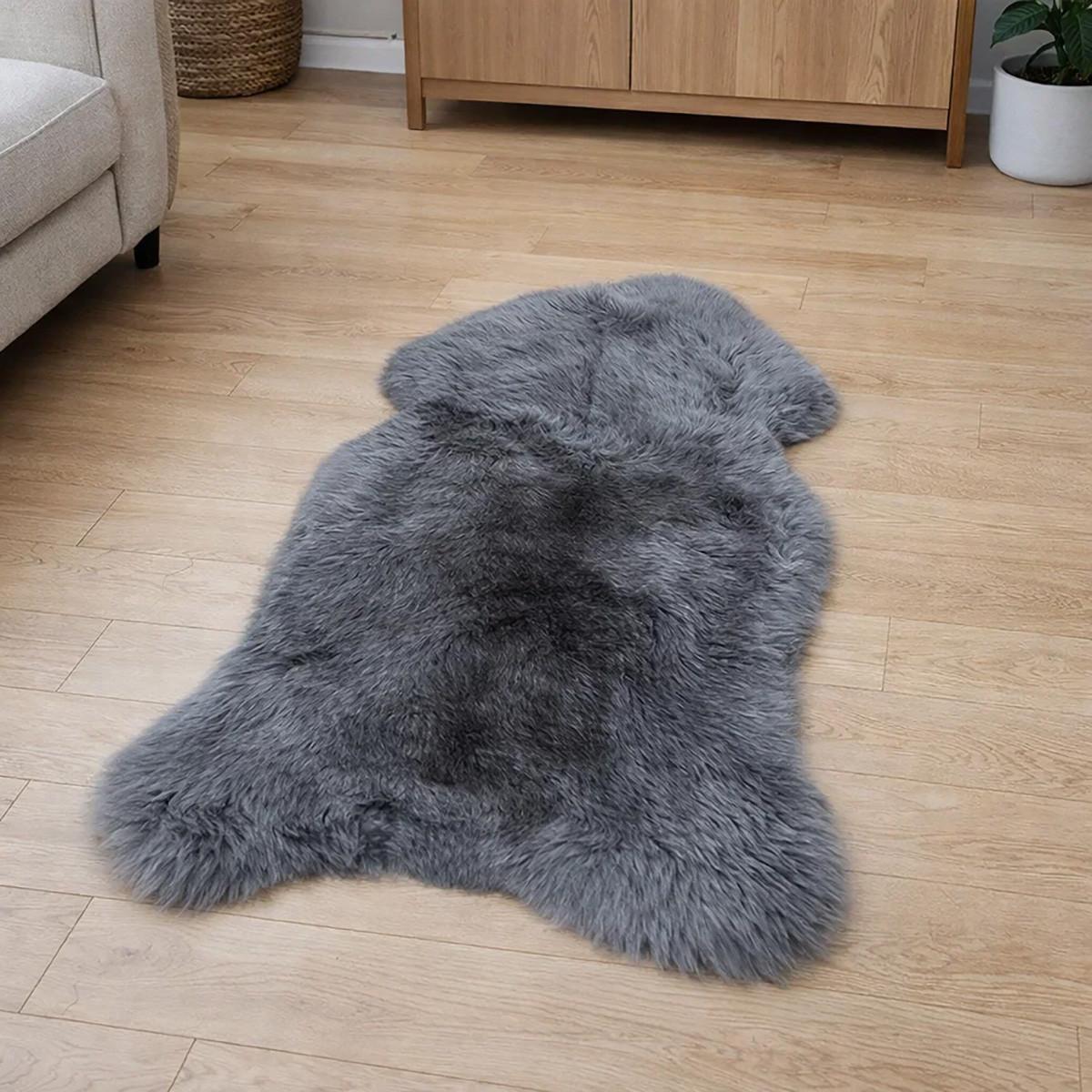 SCHAFFELL Premium Lammfell Natur ungeschoren weiche Wolle Silber Grau ca. 105 cm - Grau, Fell (55/105cm) - Provellus
