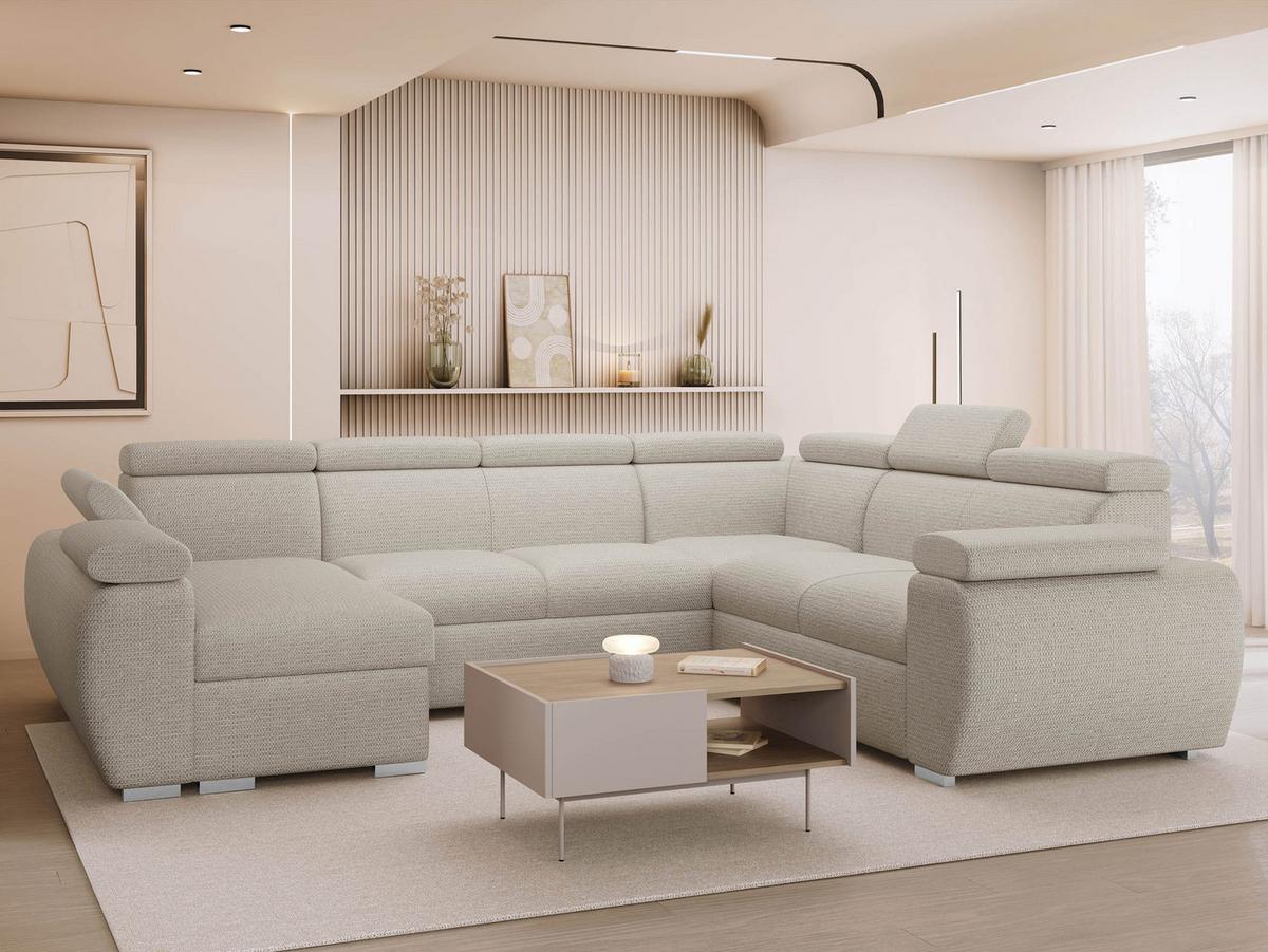 WOHNLANDSCHAFT Boston U, Seite: Links - LC+2P+R+2R - Chromfarben/Creme, Holz/Textil (325/98/260cm) - MIRJAN24