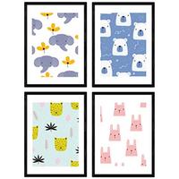 POSTER Set mit 4 Tiere bebe A3 Schwarzer Rahmen - Schwarz, Papier (29.7/3cm) - Nacnic