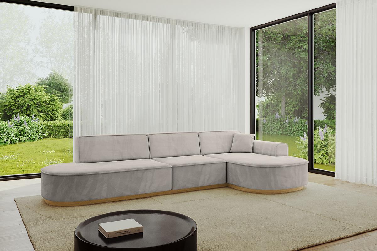 ECKSOFA Ottomane Rechts MARI-L2-v2 - 328x171x83 cm Hellbraun Velours - Hellbraun, Holzwerkstoff/Textil (171/328cm) - ALTDECOR