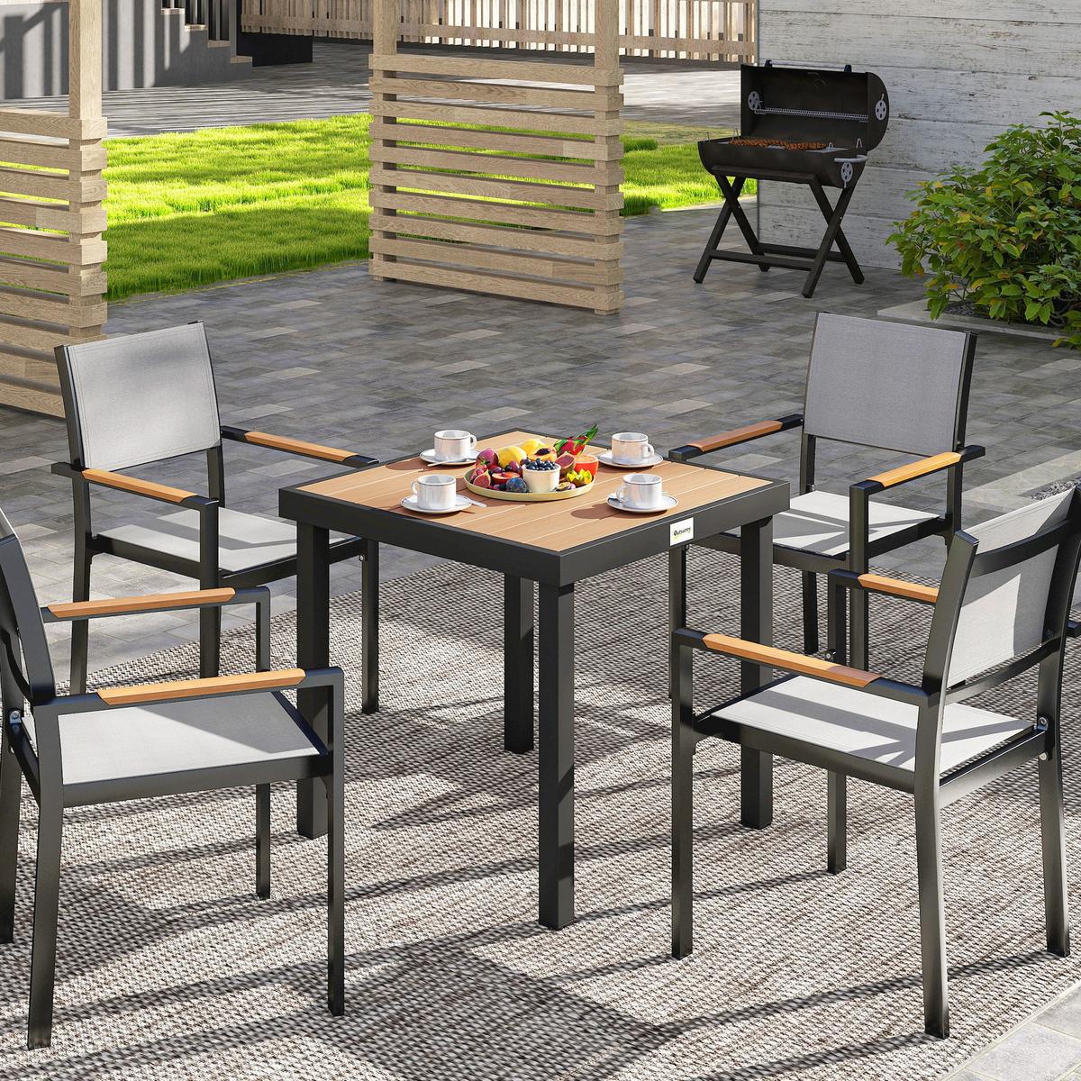 GARTENTISCH, Naturholz, Aluminium - Naturfarben, Metall (78/78/74cm) - Outsunny