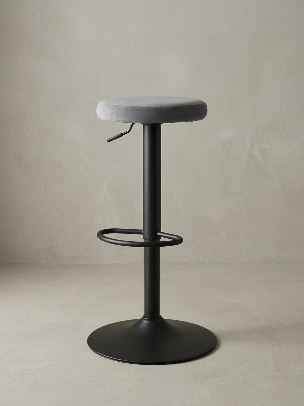BARHOCKER Höhenverstellbar Eisen Samt Drehbar CAMPANIA, Grau 40x40x79 cm - Schwarz/Grau, Textil/Metall (40/79/40cm) - KADIMA DESIGN