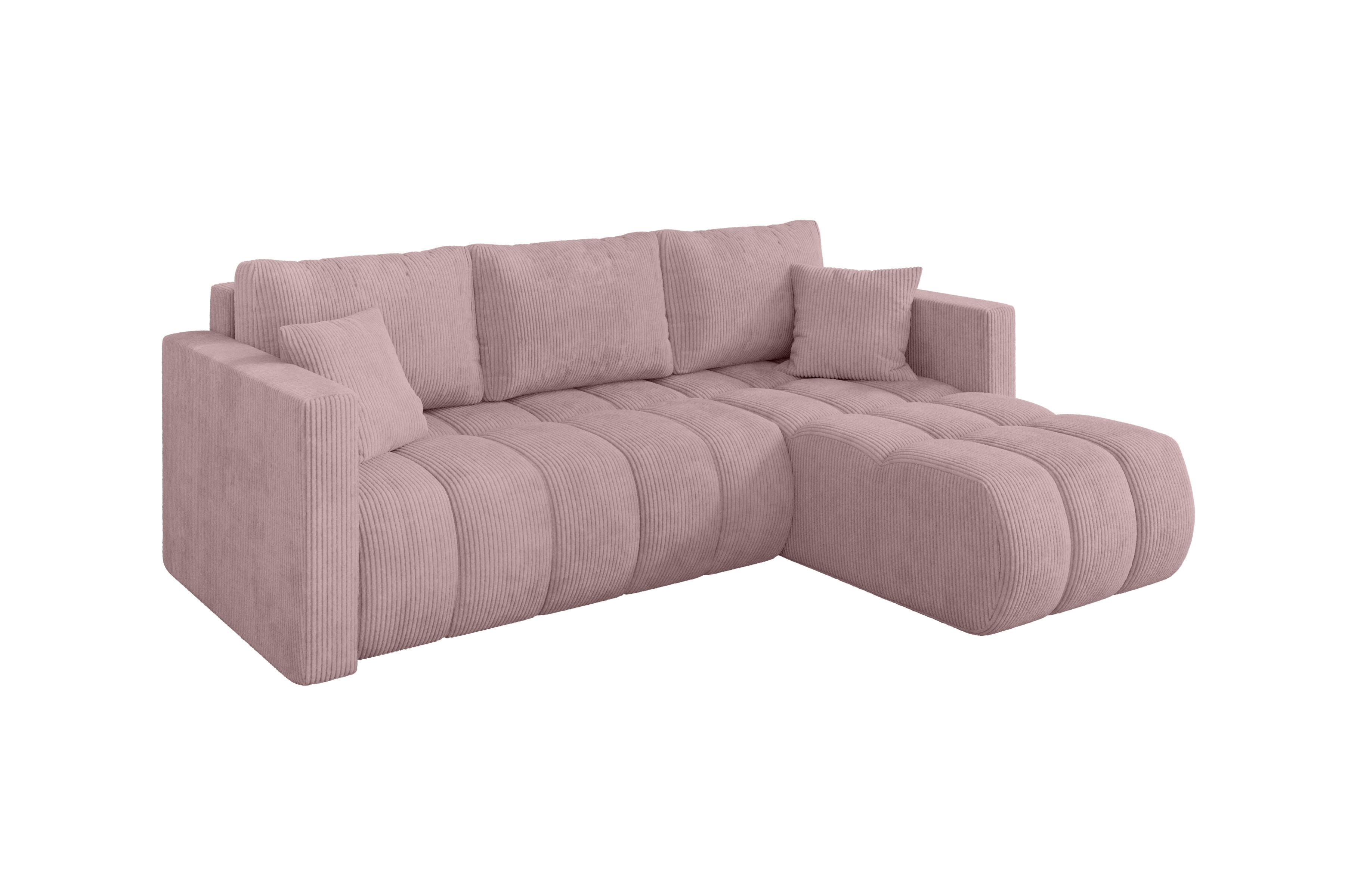 ECKSOFA mit Schlaffunktion Ottomane Rechts GARD-L 226x146x85 Rosa Cord - Schwarz/Rosa, Holzwerkstoff/Kunststoff (226/146cm) - ALTDECOR