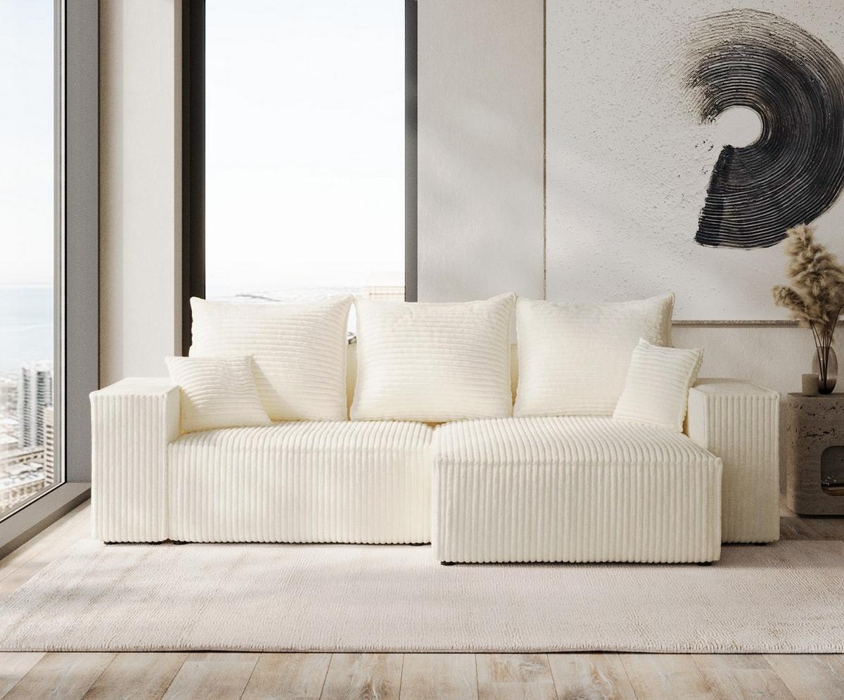 ECKSOFA SENSO mit Schlaffunktion Creme im Tilia Stoff - Creme/Schwarz, Holz/Holzwerkstoff (255/148cm) - AltaBeds