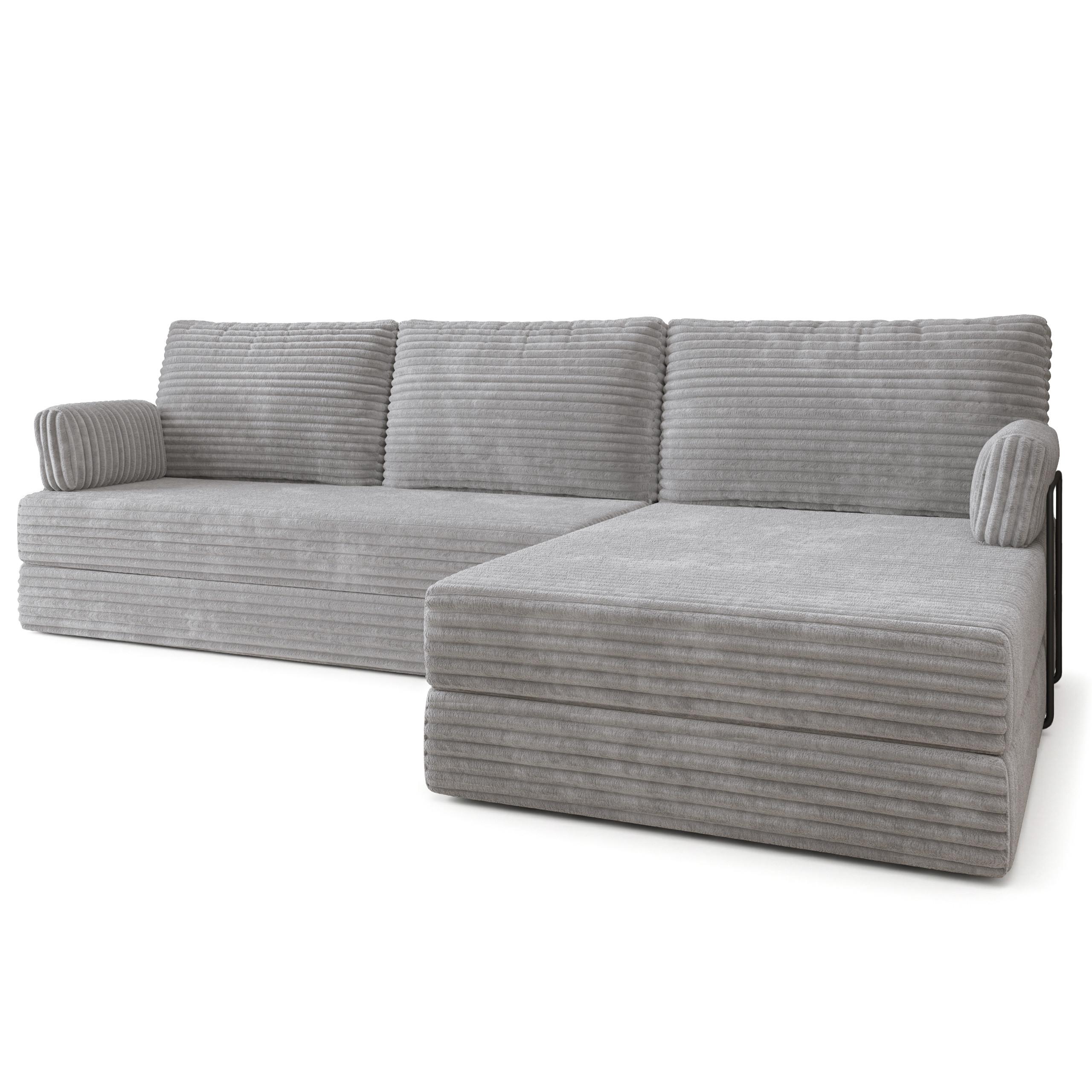 ECKSOFA ANKO modulares Boneless Sofa mit Schlaffunktion Hellgrau Kordstoff - Grau, Textil (270/160cm) - MASSENO