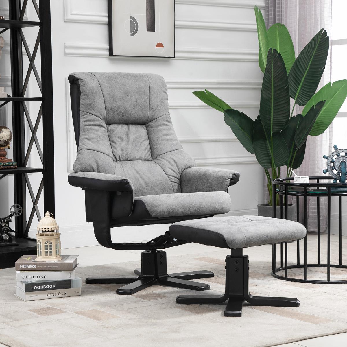 RELAXSESSEL mit Hocker, Fernsehsessel, Polstersessel TV Sessel mit Liegefunktion - Grau, Kunststoff (82.5/109/78cm) - HOMCOM