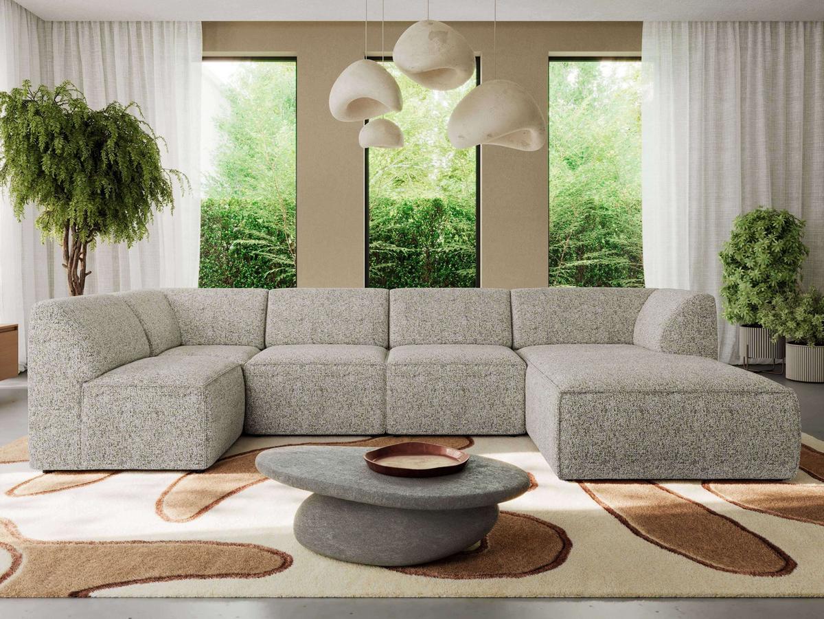 WOHNLANDSCHAFT MODARO U 6M - Beige Struktur - Rechts - Beige/Schwarz, Textil (345/78/180cm) - MKS