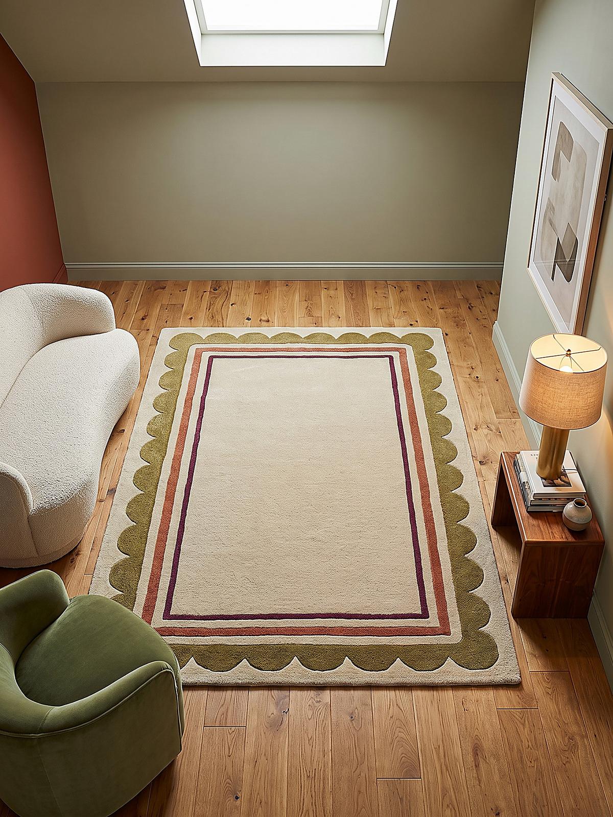 TEPPICH aus Wolle, handgetuftet, WENSUM, in Beige-Multicolor, Scallop-Bordüre, 120 x 170 cm - Beige, Textil (120/170cm) - KADIMA DESIGN