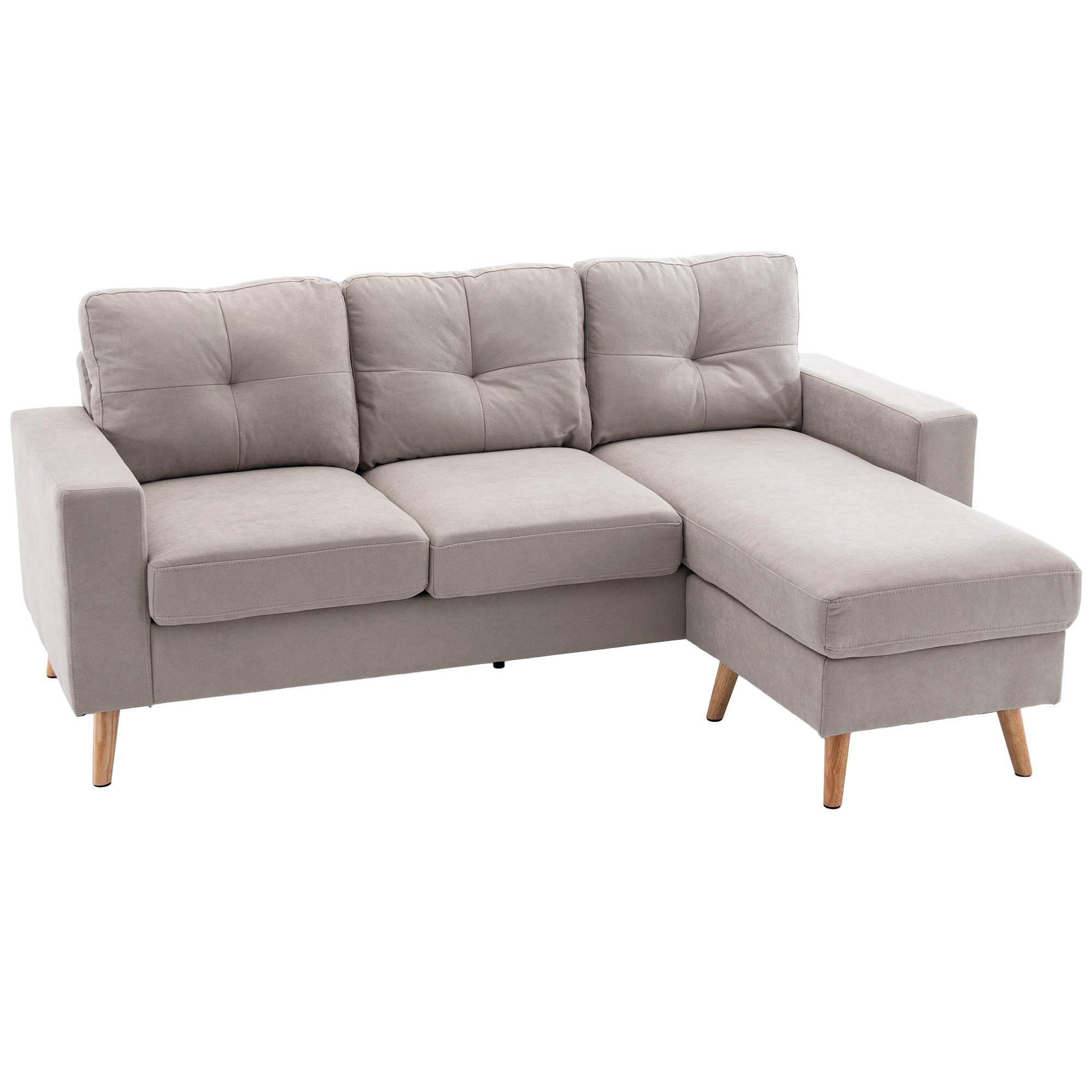 ECKSOFA Eckcouch in L-Form, Eckgarnitur in Leinenoptik Couchgarnitur Hellgrau - Hellgrau/Naturfarben, Holz/Textil (136/193cm) - HOMCOM