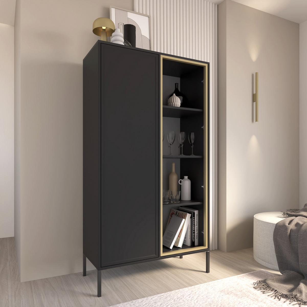 VITRINE Velveto Schwarz 90 cm - Schwarz, Holzwerkstoff/Metall (90/160.2/40cm) - Selsey