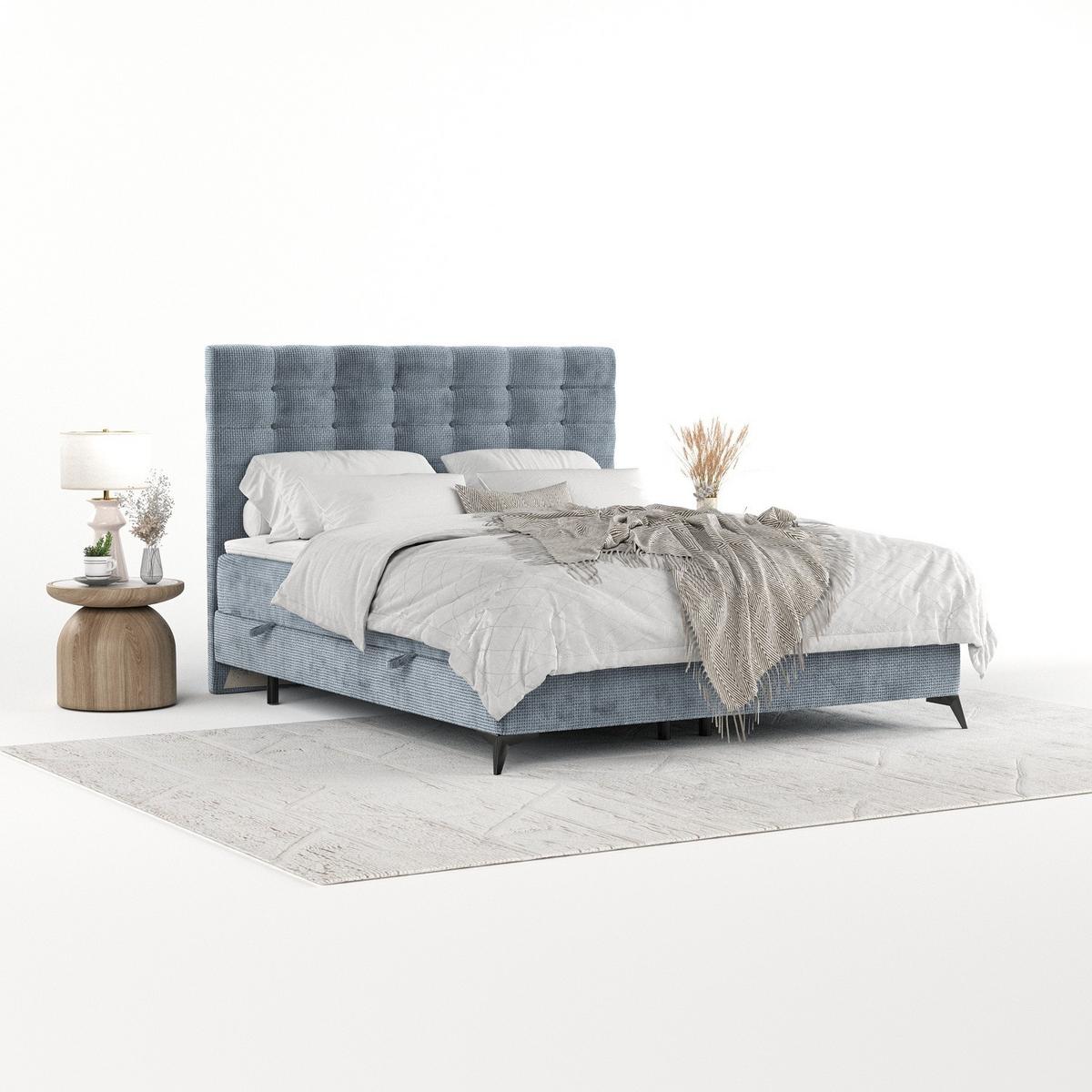 BOXBETT Niro 180/200 cm Hellblau im Bonita Stoff - Schwarz/Hellblau, Holz/Holzwerkstoff (180/200cm) - AltaBeds