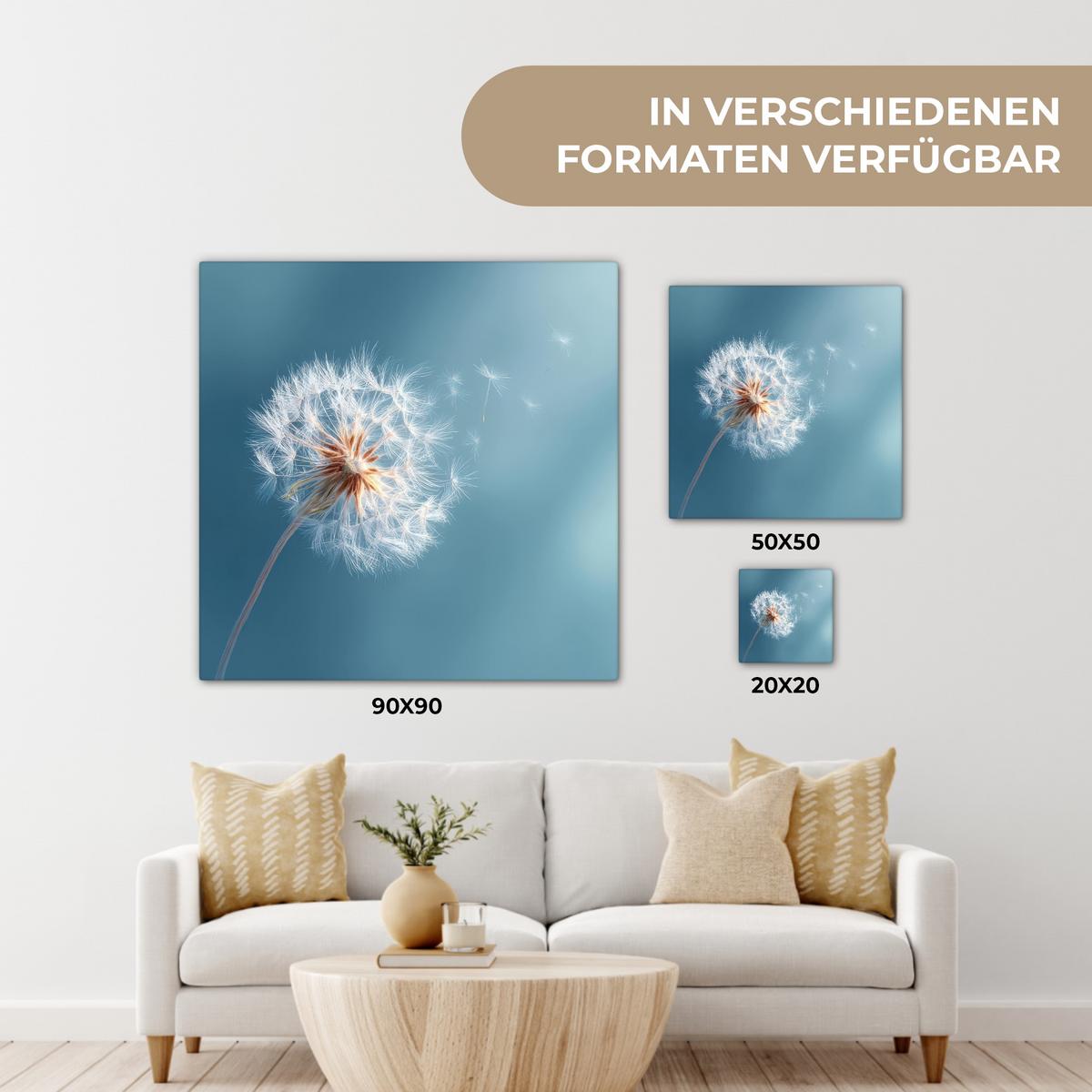 LEINWANDBILD Löwenzahn - Wind - Blau Deko Groß 90x90 cm - Blaugrau, Textil (90/90cm) - MuchoWow