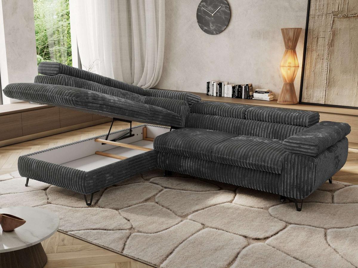 ECKSOFA PABLO L Dunkelgrau Cord - Links Seite - Dunkelgrau/Schwarz, Textil/Metall (208/273cm) - MKS