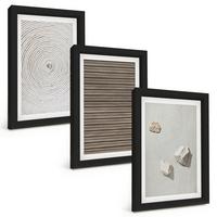 BILDER SET 3er Set - 20x30 cm Schwarzer Rahmen - Natürliche Texturen Holz Stein - Schwarz, Kunststoff (20/30cm) - TULUP