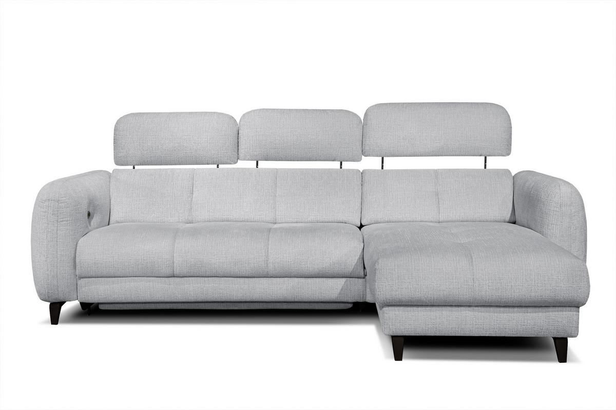 ECKSOFA SVEN 3-Sitzer, 1 Relax XL, verstellbare Kopfstützen, hellgrau - Hellgrau/Schwarz, Holzwerkstoff/Textil (256/163cm) - Wozimo