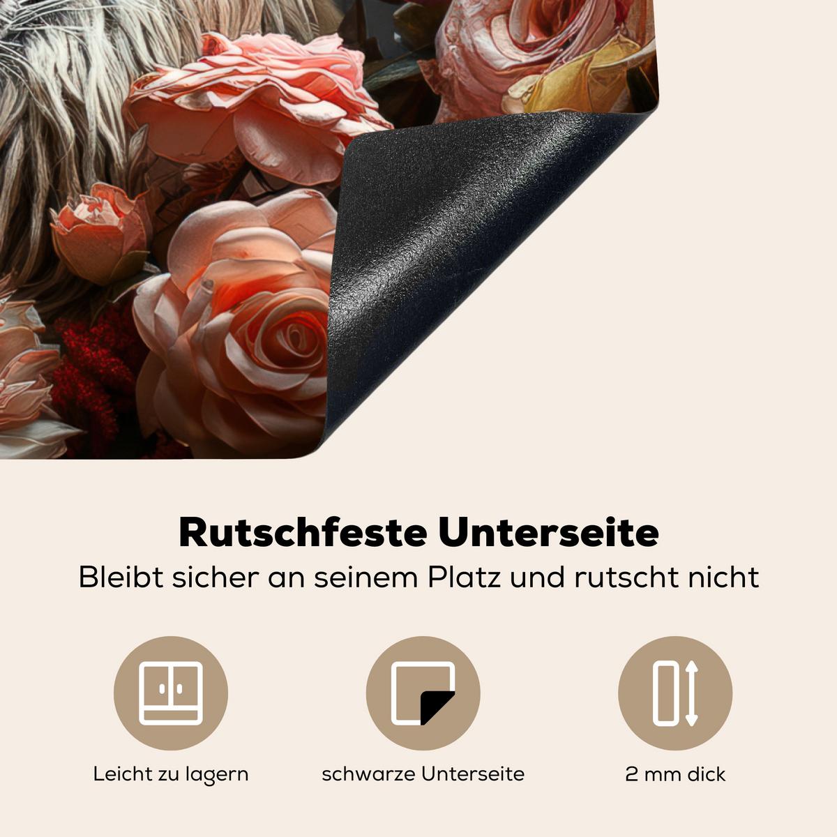 HERDABDECKPLATTE Tiger - Tier - Natur - Floral - Botanisch Induktionsmatte 77x59 cm - Orange, Kunststoff (77/59/0.2cm) - MuchoWow