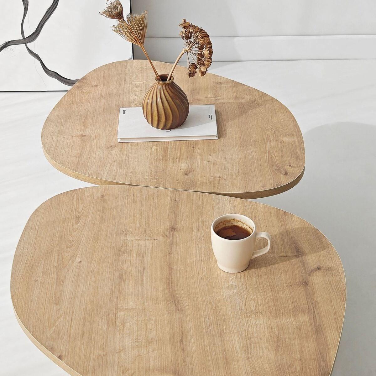COUCHTISCH mit doppelter Platte in organischer Form 125/60/38 cm - Eichefarben, Holzwerkstoff (10/60/38cm) - Calicosy