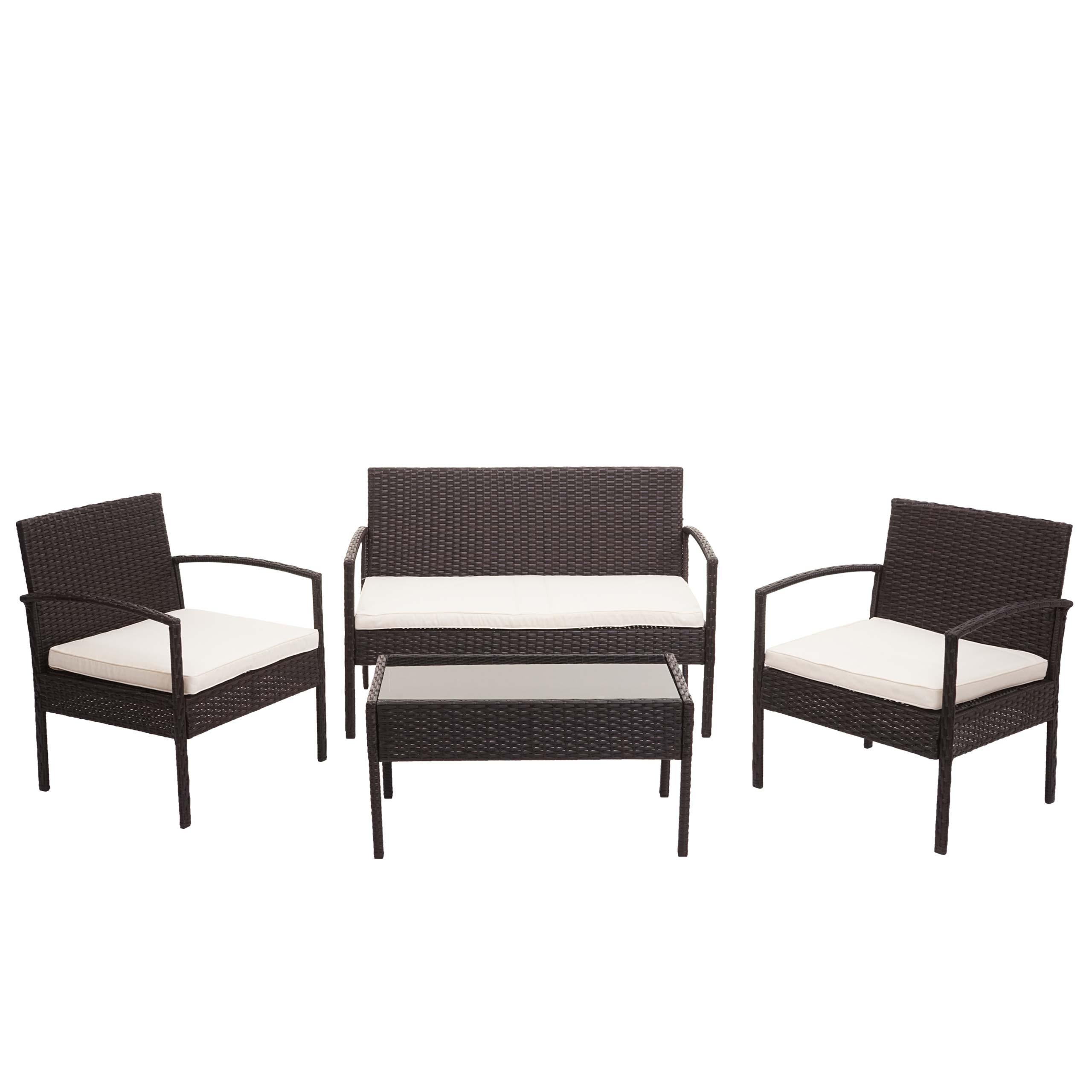 POLY-RATTAN GARNITUR Braun, Cremeweiß - Braun/Weiß, Kunststoff - MCW
