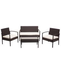 POLY-RATTAN GARNITUR Braun, Cremeweiß - Braun/Weiß, Kunststoff - MCW
