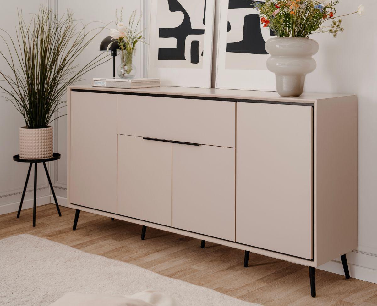 SIDEBOARD Sand und Schwarz 175 x 90 cm, Kommode mit Soft-Close-Funktion - Sandfarben/Schwarz, Holzwerkstoff/Kunststoff (175/90/38cm) - Furn.Design