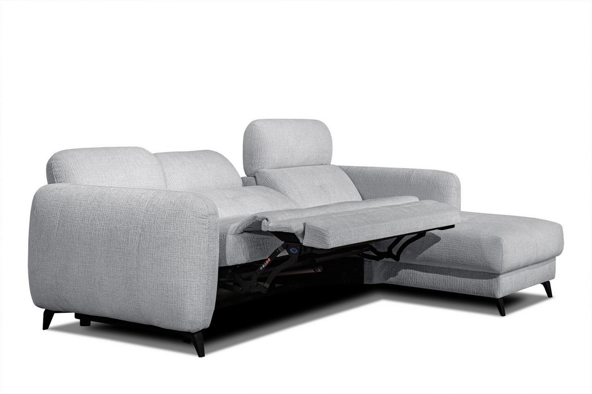 ECKSOFA SVEN 3-Sitzer, 1 Relax XL, verstellbare Kopfstützen, hellgrau - Hellgrau/Schwarz, Holzwerkstoff/Textil (256/163cm) - Wozimo