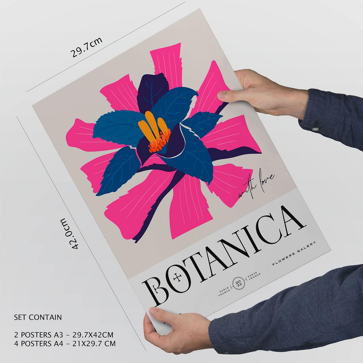 POSTER Set Mit 6 Blumen Rosa Explosionen A3 & A4 Rahmenlos - Klar, Papier (29/3cm) - Nacnic