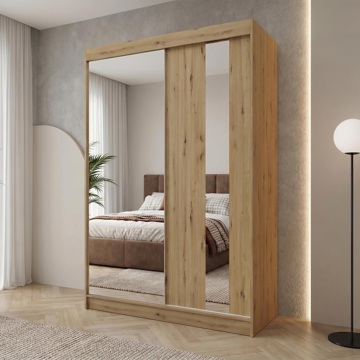 SCHWEBETÜRENSCHRANK Gaja 150/216/61 eiche Artisan mit Spiegel - Eiche Artisan, Holzwerkstoff (150/216/61cm) - Beautysofa