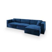ECKSOFA TOLMO M Blau Velours-Stoff mit Schlaffunktion - Blau/Grau, Holz/Kunststoff (347/148cm) - MASSENO