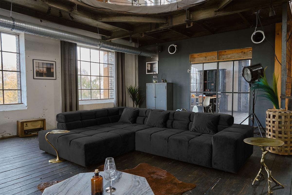 ECKSOFA MIT MOTORISCHEM SITZVORZUG NEVADA Schwarz Velvet Relaxfunktion - Schwarz, Textil (319/215cm) - KAWOLA